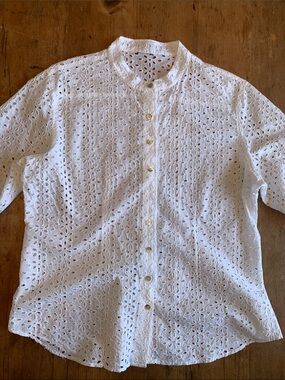 White Eyelet Button-Front Blouse